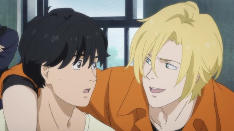 Ash abraça Eiji, em sua visita a ele na cadeia. Banana Fish, Maratona de Sofá.