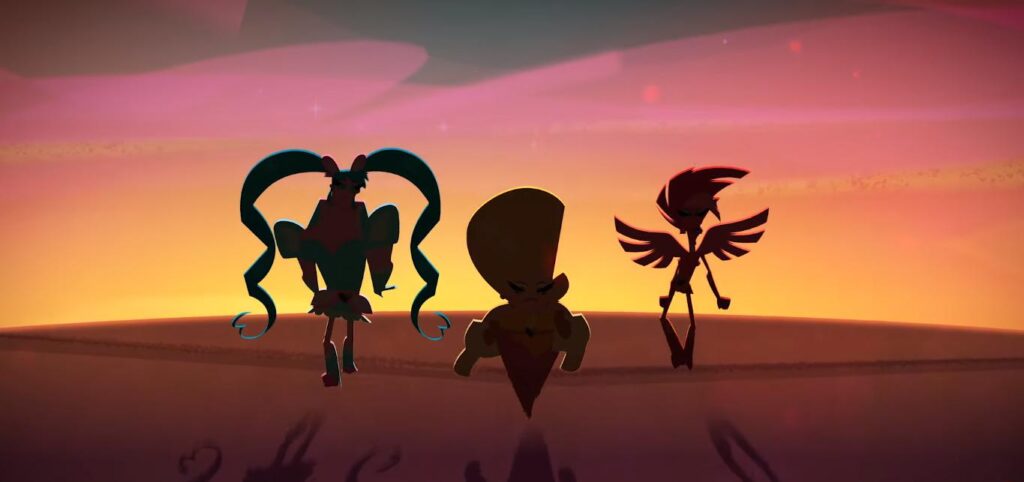 As super drags caminham no por do sol