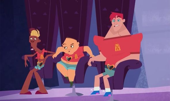Donizete, Patrick e Ralf, sentadas em cadeiras roxas, descobrindo como suas vidas está prestes a mudar. Super Drags. Maratona de Sofá.