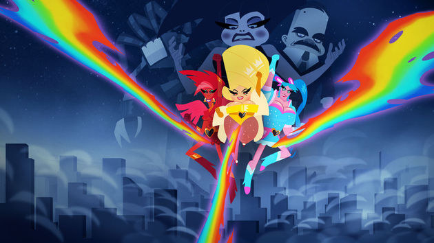 As Superdrags emitindo seus poderes do céu para lutar contra o mal. Super Drags. Maratona de Sofá.