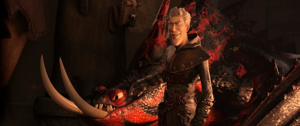 Grimmel, com um sorriso assustador, ao lado de um dos dragões controlados por sí