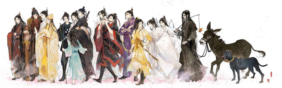 Todos os personagens importantes de Mo Dao Zu Shi, incluisndo o burro Maçãnzinha e cadela Fada. Mo Dao Zu Shi. Maratona de Sofá.