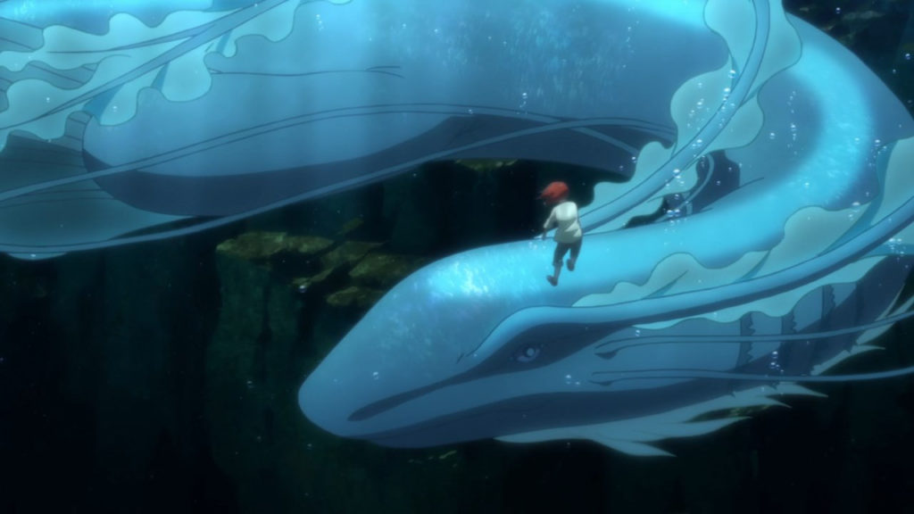Chise é resgatada por um dragão ao cair no lago. Mahoutsukai no Yome, Maratona de Sofá.