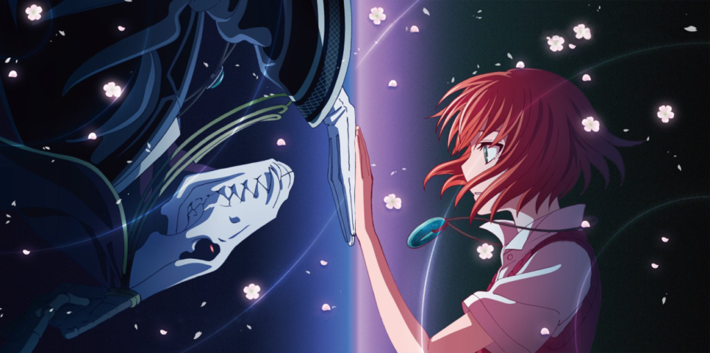 Chise e Elias tocam as palmas em dimensões diferentes. Mahoutsukai no Yome, Maratona de Sofá.
