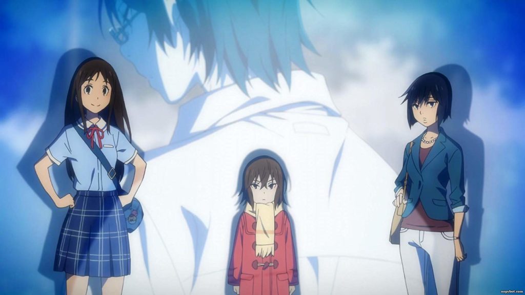 Airi, Kayo e Sachiko as três mulheres mais importantes da vida de Satoru, e ele no fundo de costas. Erased. Maratona de Sofá.