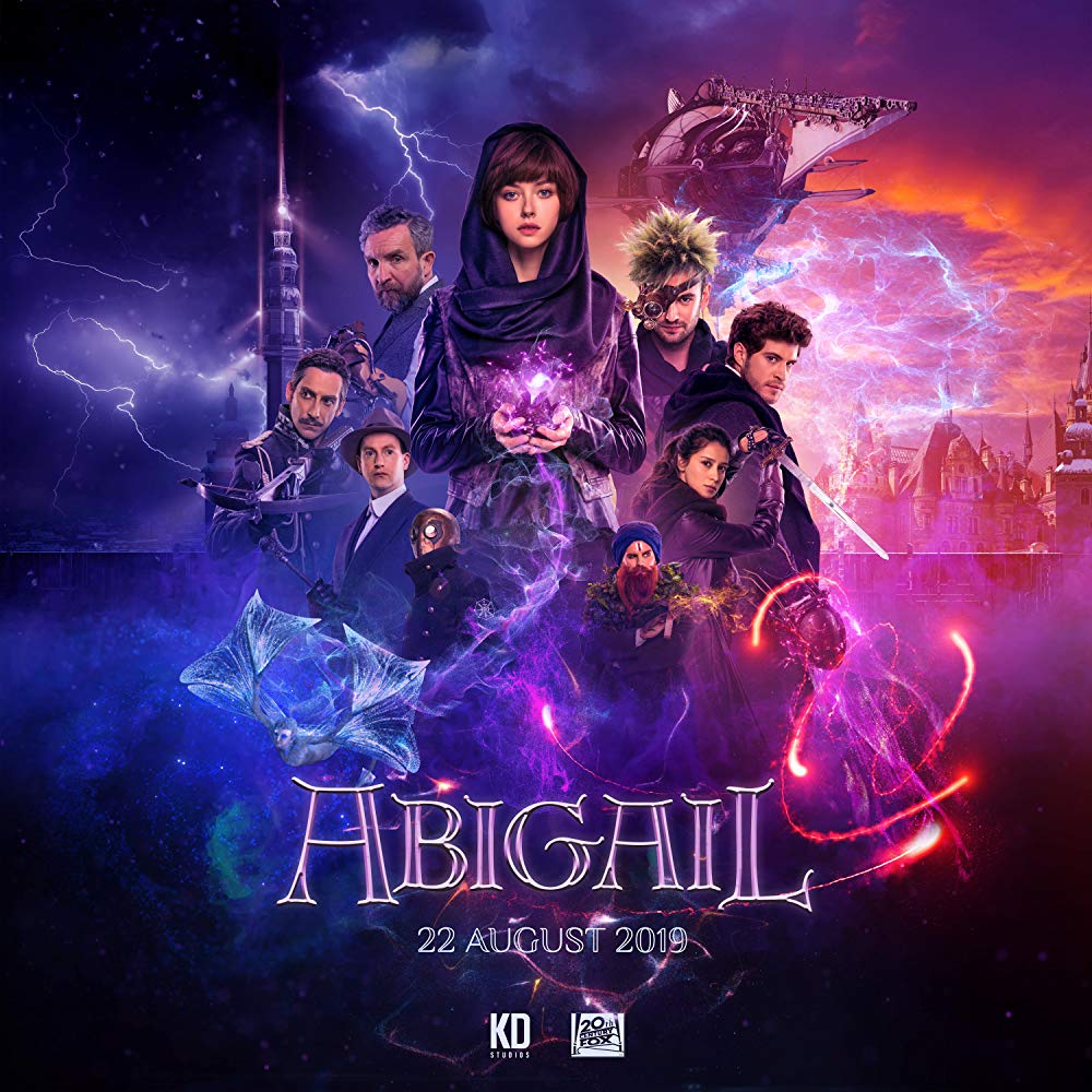 Poster oficial de Abigail. Basicamente, o nome do filme (e data de estréia) abaixo, e vários personagens dispostos ao redor da protagonista acima. E efeitos especiais