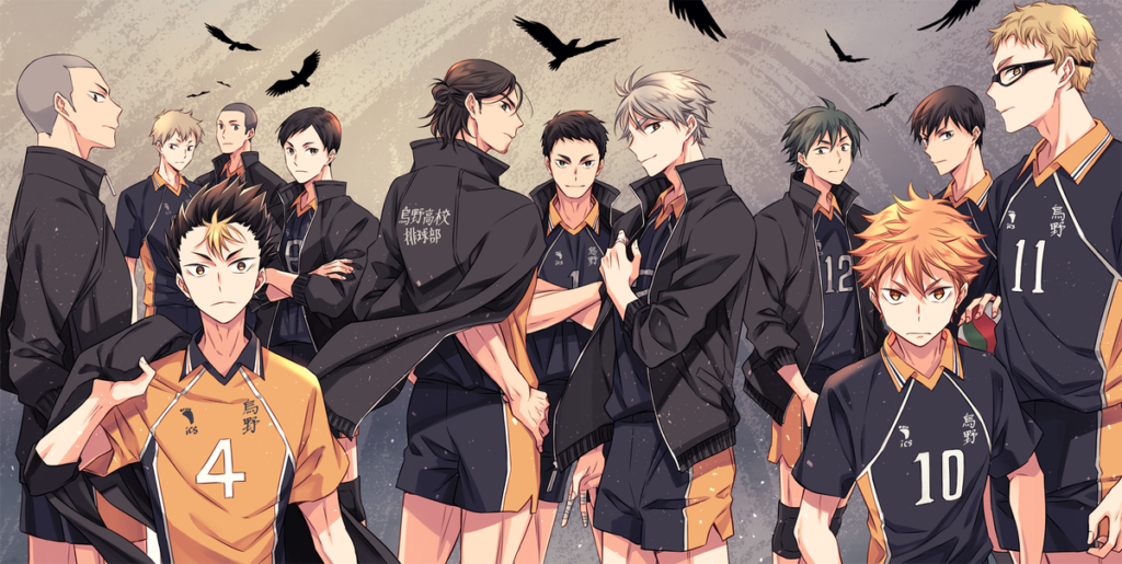 O time do Karasuno cercado pelos corvos. Haikyuu, Maratona de Sofá.