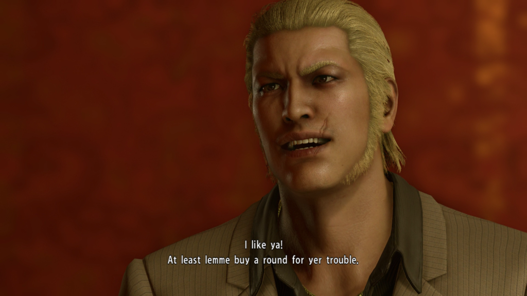 Ryūji conversando com Kiryu num bar