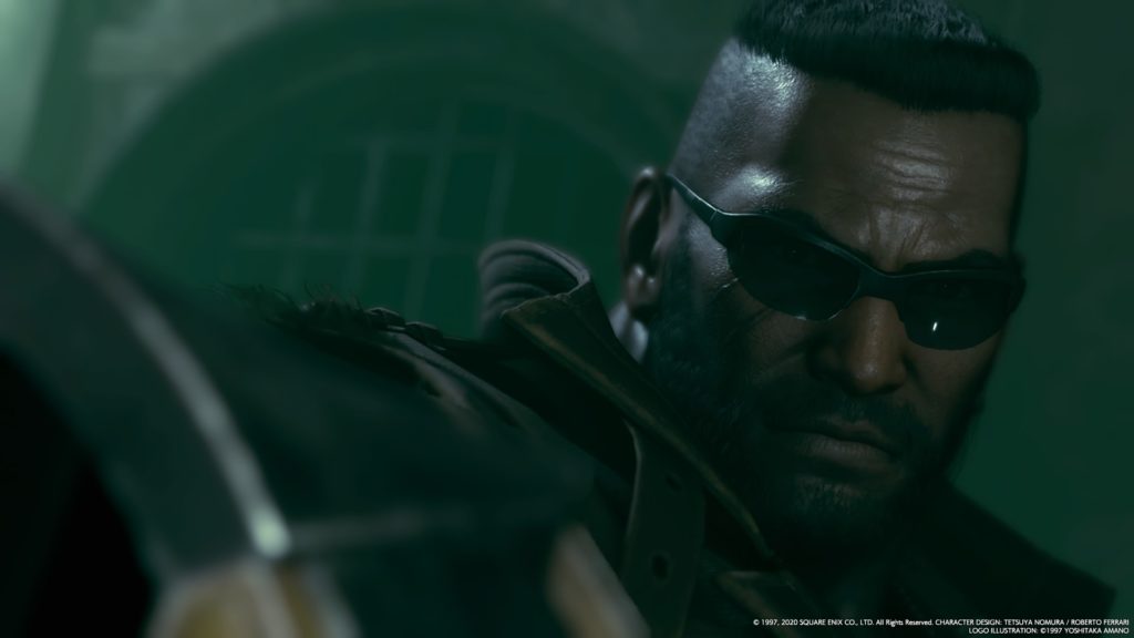 Barret mirando sua arma para um inimigo