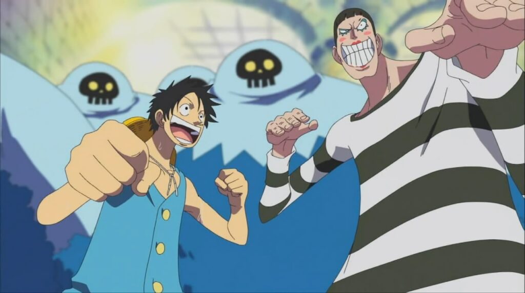 Luffy e Bentham prontos para a briga em Impel Down