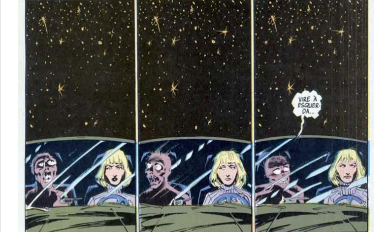 O vilão John Dee no carro com uma moça, em uma noite estrelada.