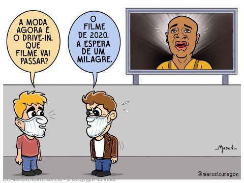 Charge ironiza a volta dos cinemas drive-in ao dizer que o filme de 2020 é "A espera de um milagre"