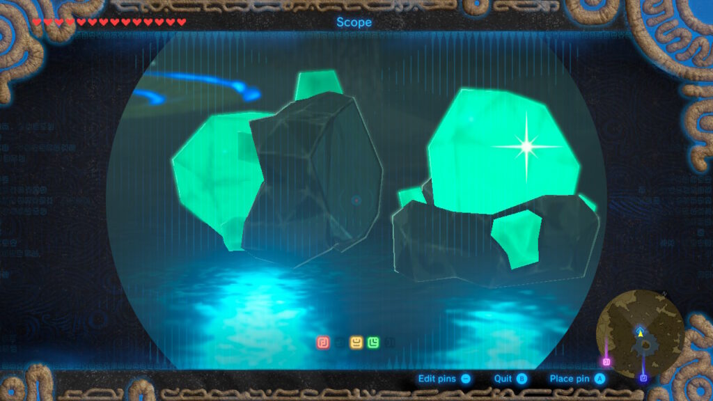 Visõ em foco das Luminous Stones em BotW