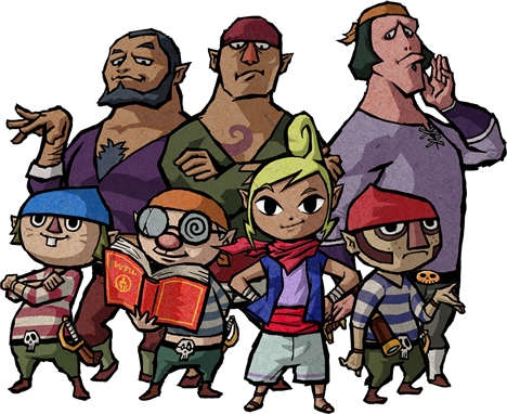 Tetra (em Wind Waker), com as mãos na cintura, em frente aos seus comandados.